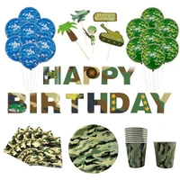 military army camouflage series paper plates cups straw disposable tableware set children boys happy birthday party supplies