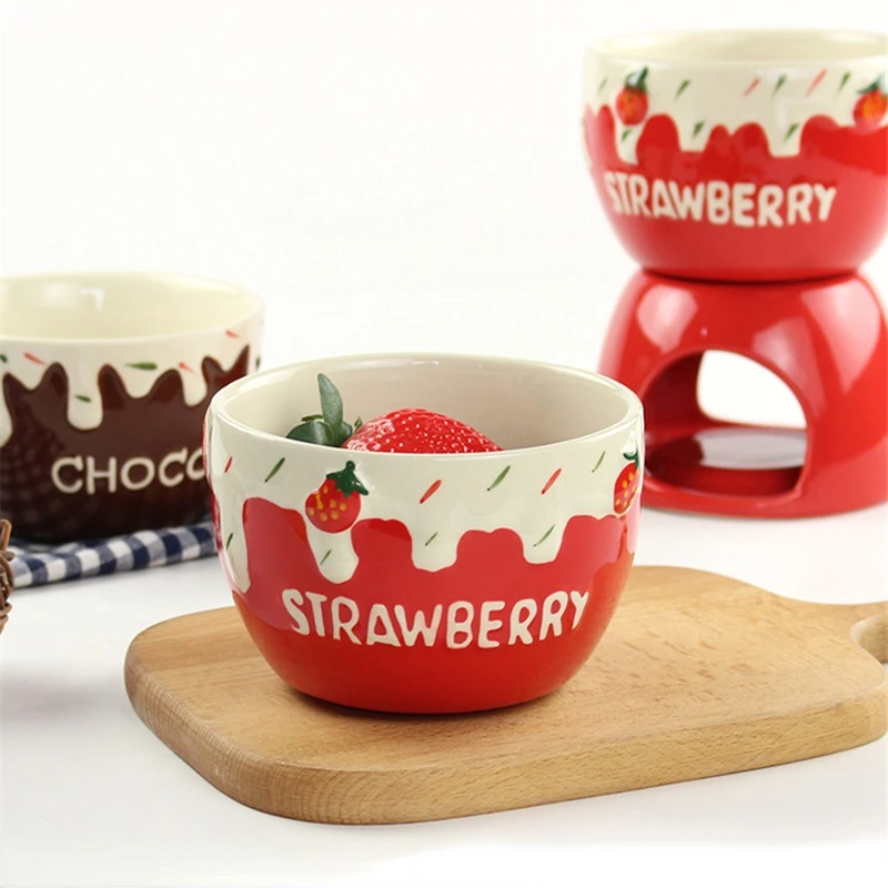 

Coffee Ice Cream Pot Cute Design Chocolate Fondue Set Cheese Hot Pot Ceramic Fruit Ice Cream Cup Bowl Furnace Party Cooking Ware