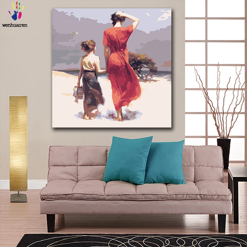 Сделай Сам картинки для раскраски по номерам с цветами мама и дочь на пляже