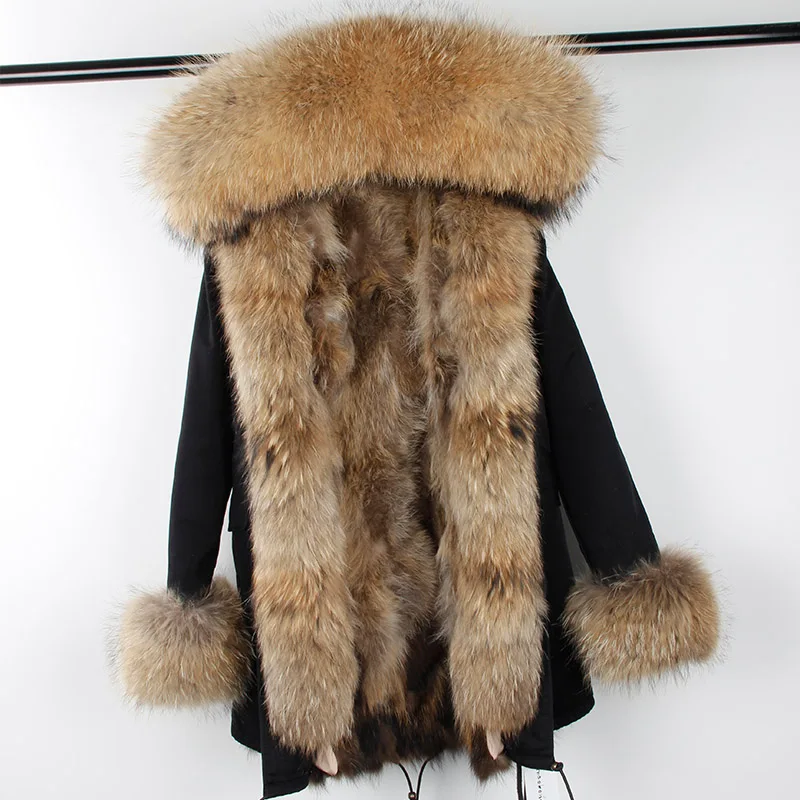 

2020 New Long Fashion Winter Jacket Women Long Real Fox Fur Coat Warm Fur Thick Parkasnatural Raccoon Fur Collar Real Fur Lined