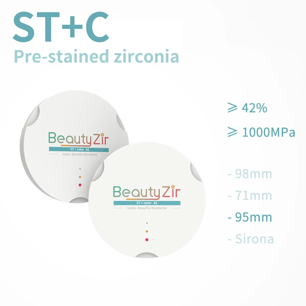 ST+color zirkon zahn(95mm)(Thickness 22mm)  Beautyzir dental zirconia blocks for crown/bridge/implant