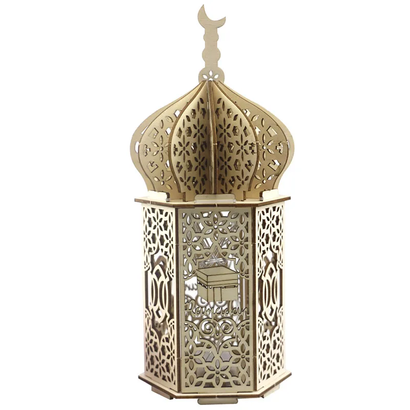 

1 Pcs Creative Muslim Festival Light Ramadan Eid Mubarak Decorations Wooden LED Lamp Palace Lighthouse Islam Party Supplies