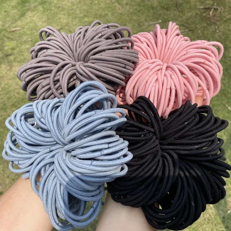 100pcs/lot 4mm Thick Nylon Hair Rubber Bands For Girls Elastic 5cm Scrunchies Kids Hair Tie Rope Gum Ponytail Headband Wholesale