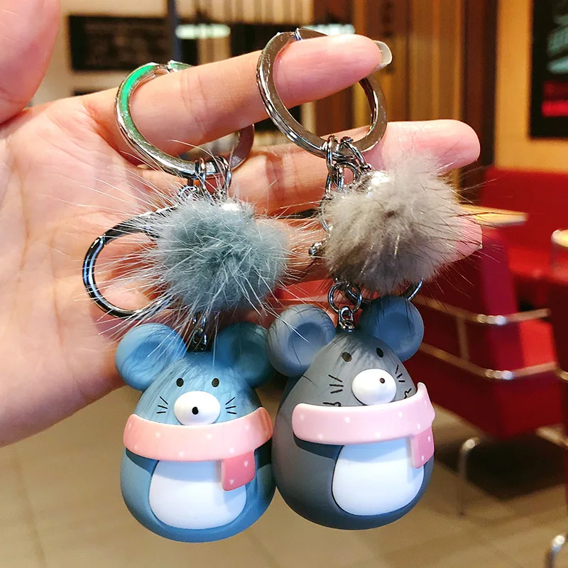 Новинка милая цепочка для ключей с крысами Женская мультяшная мышка меховой