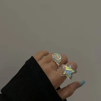 new fashion colorful transparent five pointed star heart acrylic rings korean girls jewelry accessory for women party rings gift
