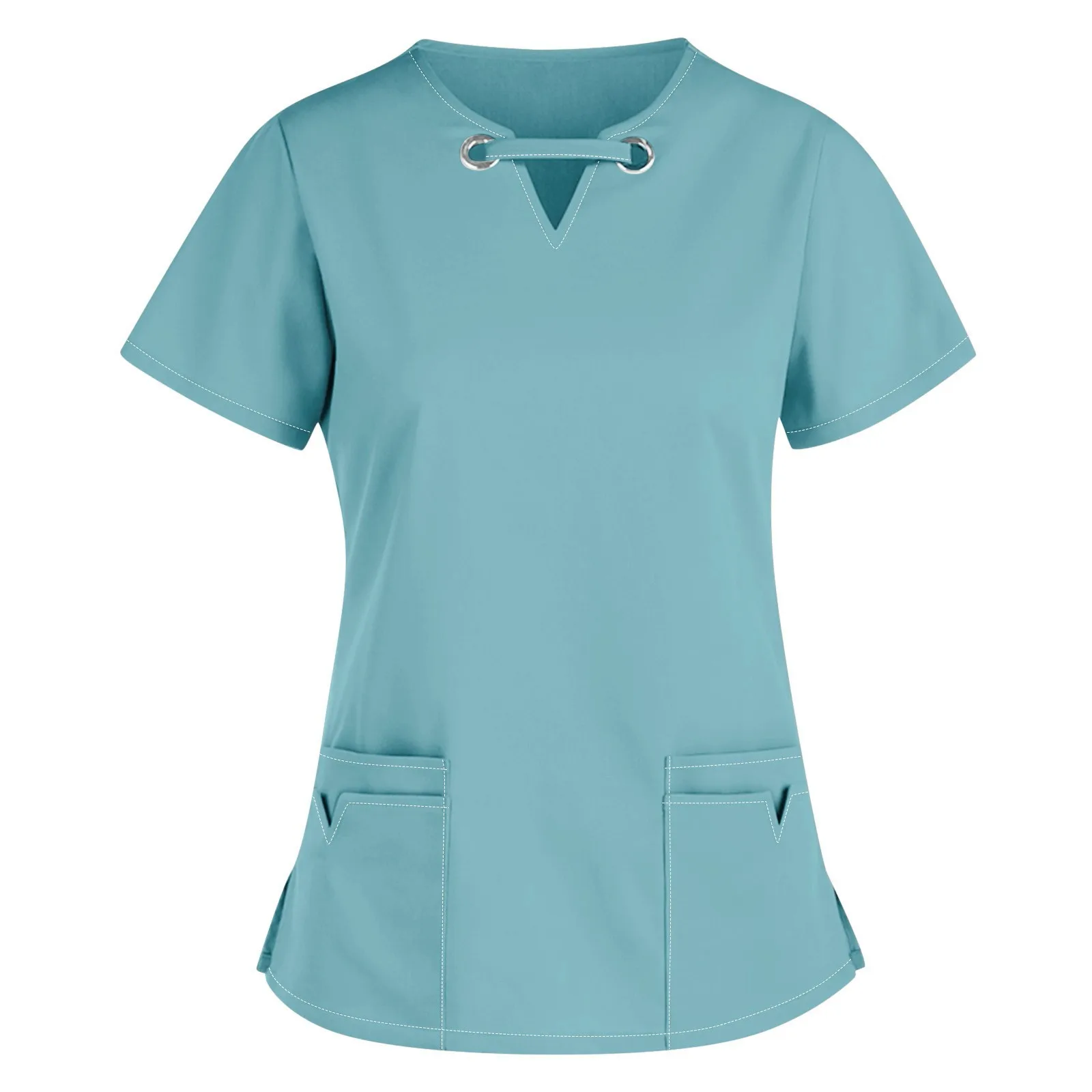 Однотонная женская униформа для медсестры с V-образным вырезом и коротким