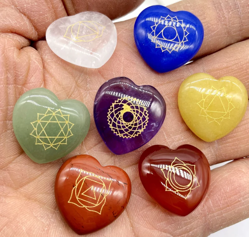 

Натуральный драгоценный камень, Фиолетовый Кристалл, кварц, резной 7 чакр, в форме сердца, кулон, чокер, рейки, DIY ювелирные изделия, ожерелье без отверстия, 7 шт.