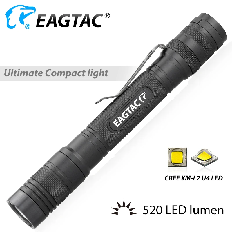EAGTAC D25A2 XM-L2 520 Lumen XPL HI Nichia 219 2xAA 2AA Battery LED Flashlight EDC Mini Torch 4 Modes