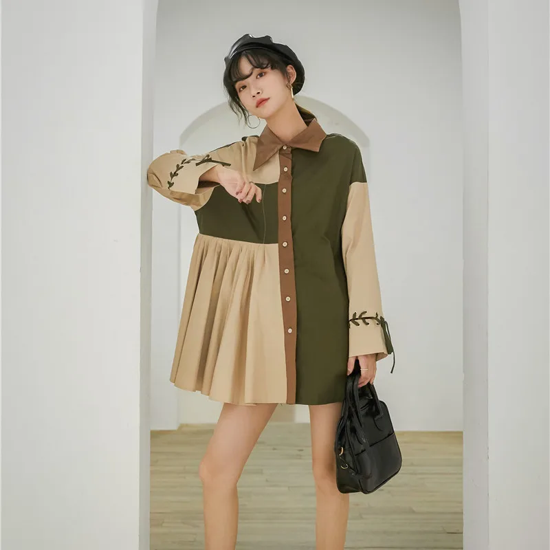 

New Spring Autumn Plus Size Blouses Women Clothing Shirt Retro Long-sleeved Splicing Long Shirt Womens Tops D20