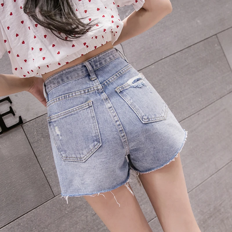 

Internet Celebrity Ripped Jeans Women's 2021 Spring and Autumn All-Match Wide Leg Pants High Waist Xuan Ya Shorts Irregular Raw