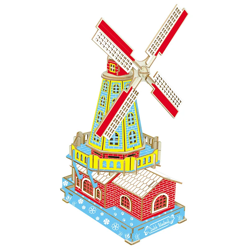 candice guo! wooden toy 3D puzzle DIY woodcraft assembly kit building series Dutch windmill house birthday Christmas gift 1pc | Игрушки и