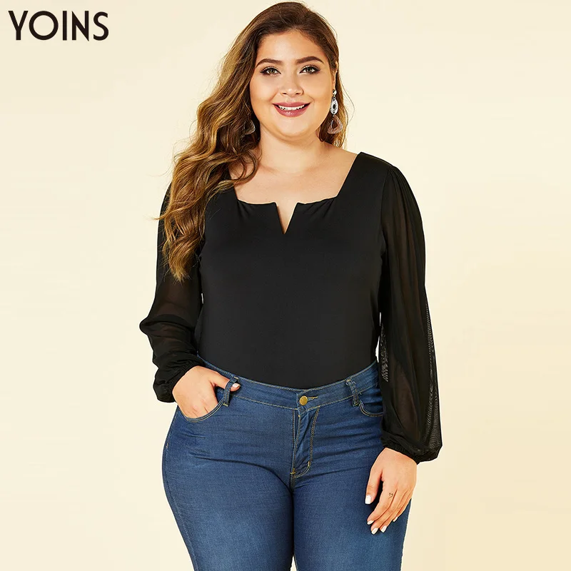 Женская винтажная блузка YOINS Элегантная черная облегающая с рукавами фонариками и квадратным вырезом