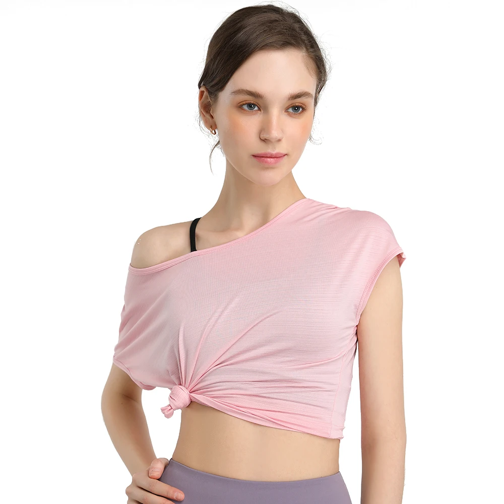 

Fitness Women Sport Shirts Polyester Breathable Loose Stretch Blouse Yoga Running Gym Crop Top Workout Short Sleeve T-Shirt