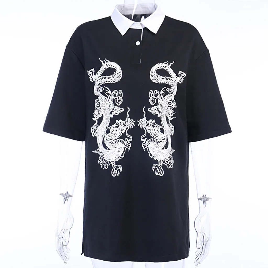 

Harajuku T-Shirt Chinese Dargon Gothic Punk Short Sleeve O-Neck Tops Women Summer Loose Oversize High Street Clothes 2020 Z0604