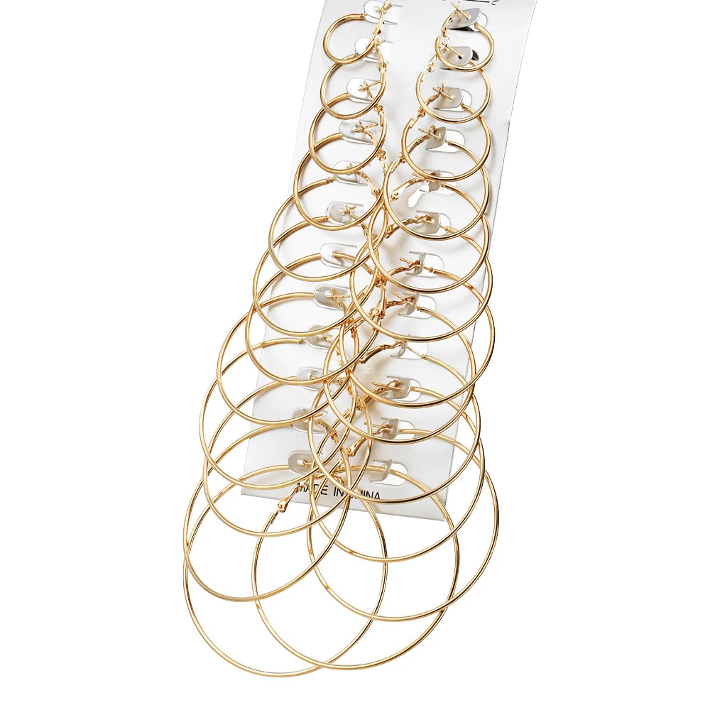 

Simple Female Big Hoop Earrings Set Luxury Gold Silver Color Wedding Jewelry Hip Hop Bride Round Engagement Earrings For Women