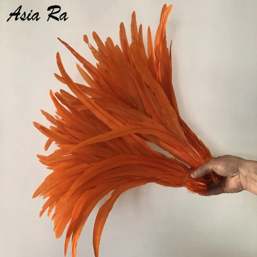 50 шт натуральный оранжевый окрашенный с перьями из хвоста петуха 35-40 см/14 до 16