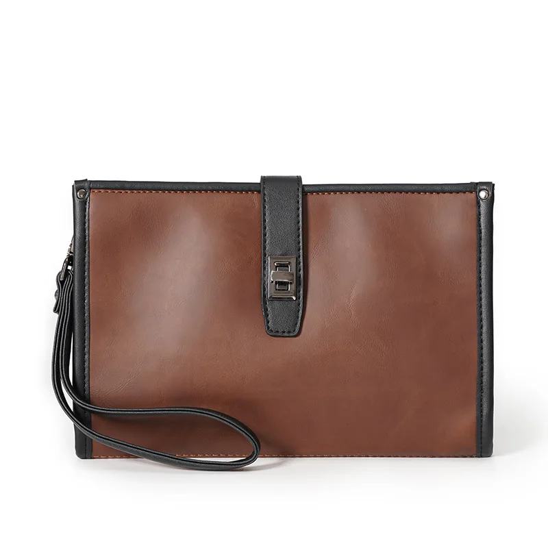 

Crazy Horse Leather Men Clutches Retro Casual Anti-theft Lock Long Wallet Male Business Slim Phone Key Wristlets Purses Hand Bag