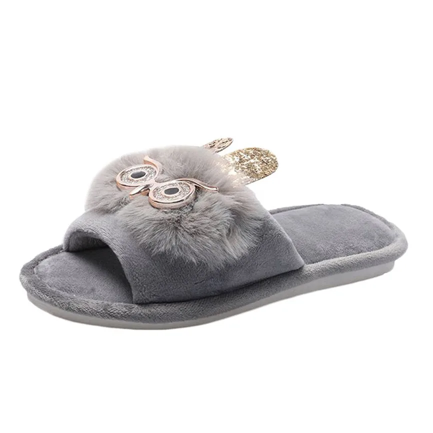 Gray Тапочки с героями мультфильмов; женские домашние тапочки; Теплая Мягкая Милая обувь для спальни; декоративные стразы; блестки; плоская подошва; замша; Хлопок; 30 - Цвет: Gray
