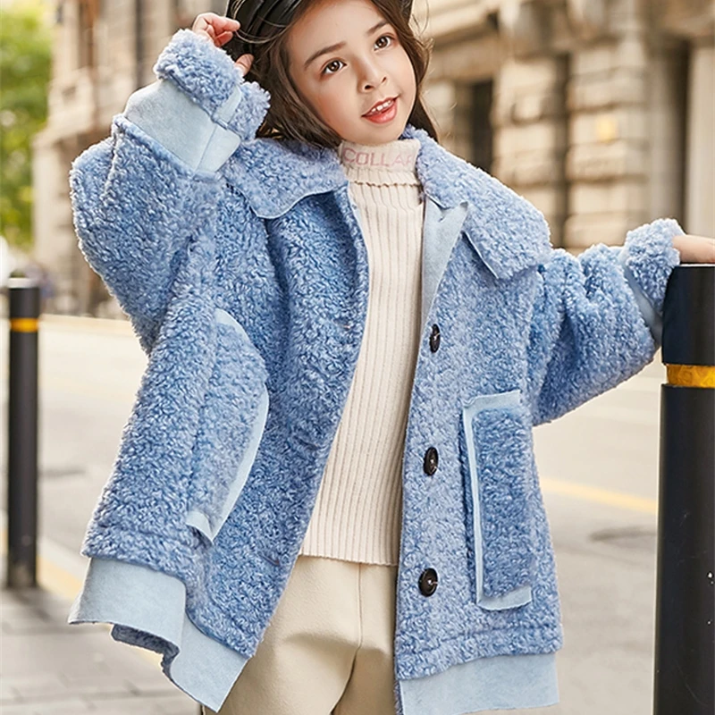 

Net Red Girl's Cashmere Thickened Coat Winter Middle Large Windbreaker Name Brand Kids Outerwear & Coats Trench Children