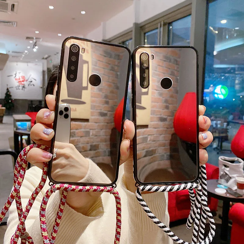 Xi Mạ Gương Trang Điểm Điện Thoại Chăm Sóc Cho Huawei Y6P Y7P Y5P Y9 Y5 2018 2019 PRIME PRO Vòng Cổ Dây Xích Treo pu case for huawei