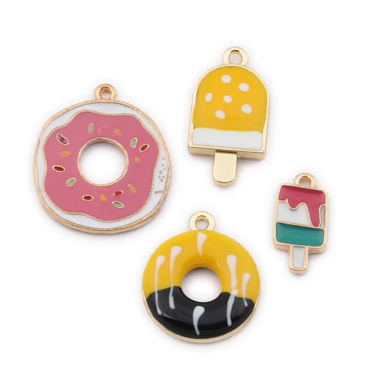 10PCS/Lot Popsicle, Ice Lolly, Donut Enamel Charms Pendant For Bracelet Earring Fashion Jewelry Accessories Gold Color DIY Craft