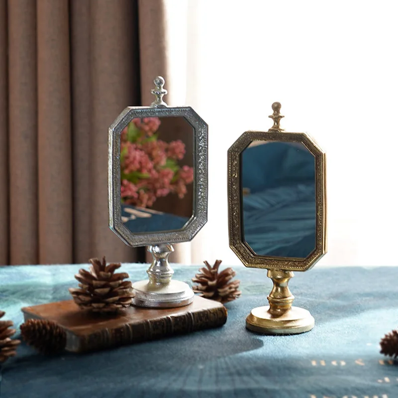 

Makeup Mirror зеркало Retro Style Handmade Old Desktop Golden Silver Dresser Mirrors Household Decoration Photography Props