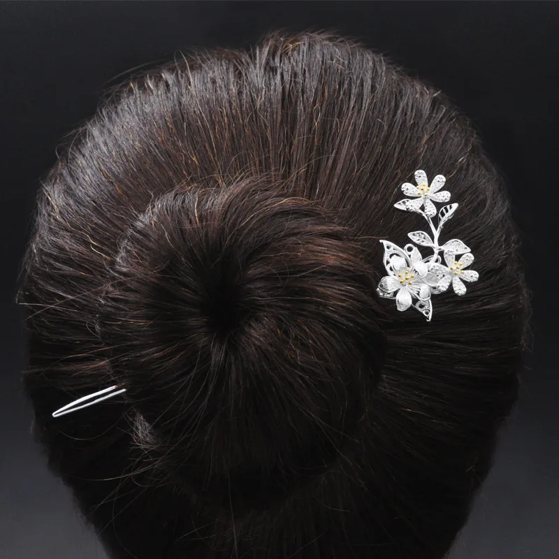 Палочка для волос из стерлингового серебра 925 пробы в национальном стиле Бабочка