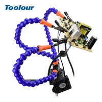 toolour bench vise table clamp soldering station with 3pc flexible arms soldeirng iron holder pcb welding repair third hand tool
