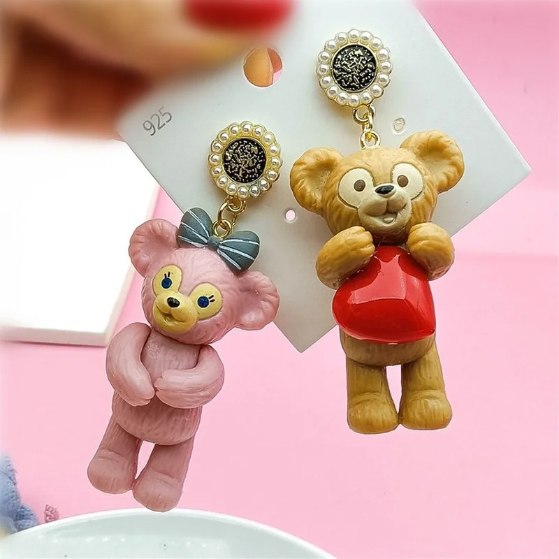 

925 Silver Needle Resin Disney Cartoon Cute Duffy Earrings Asymmetry Plastic ShellieMay Ear Dacoration Accessories Ear Pendants