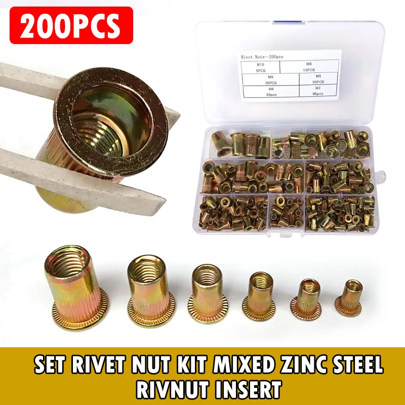200 шт./компл. набор гаек с заклепками из смешанной углеродистой стали