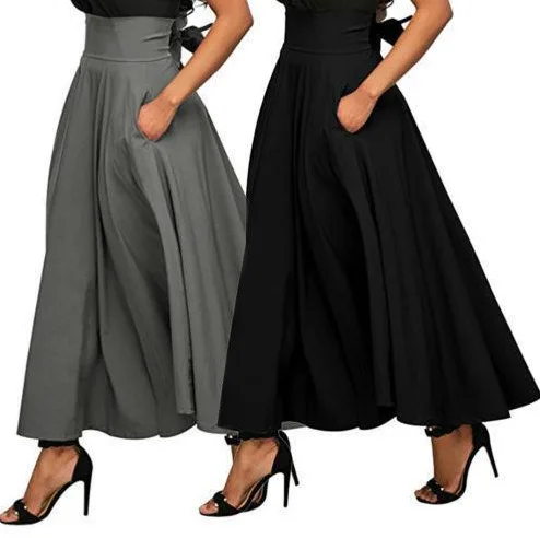 

FNOCE women's skirt 2020 new fashion casual trends all-match solid high waist swing slim elegant Ankle-Length dress