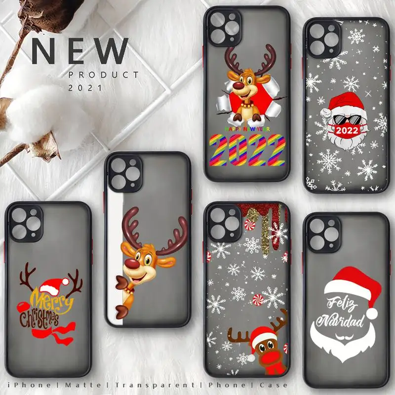 

Santa Deer Merry Christmas snowflakes Phone Case For iphone 12 11 8 7 plus mini x xs xr pro max matte transparent cover