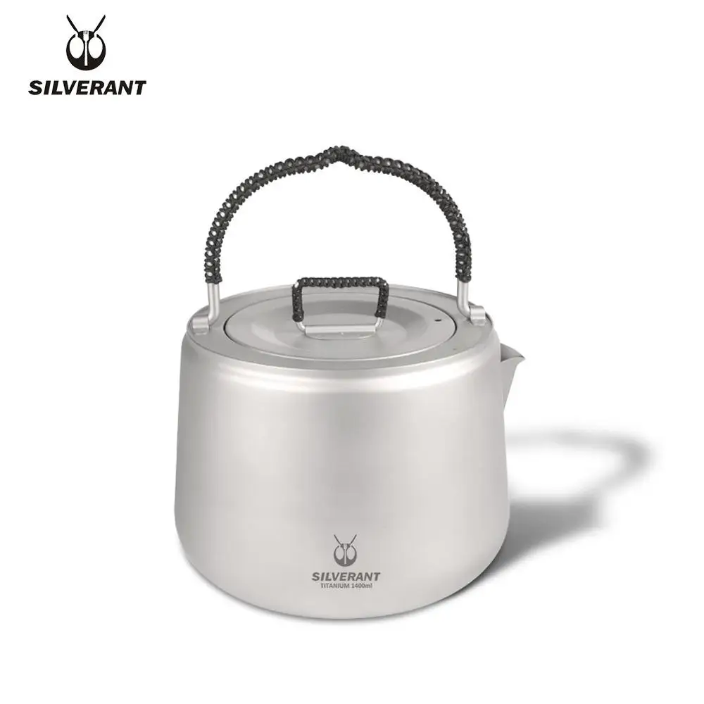 

Silverant Кемпинг Titanium Чайник 1.4L Туризм на открытом воздухе Рыбалка с плетеной веревкой и фильтром Ультралегкий чайник для приготовления пищи н...