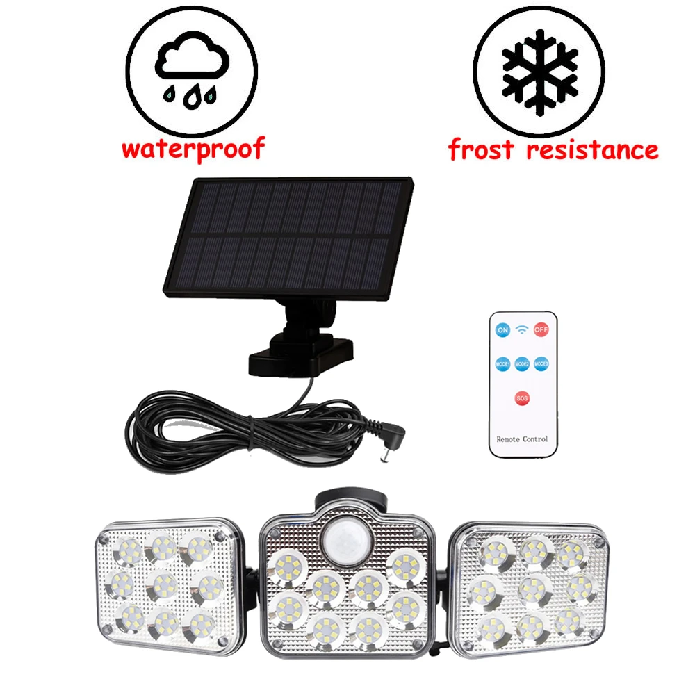 

138 led remote seperable Solar Lights Outdoor Bright 100 3 Head Security Lights with Motion Sensor Lamp Porch Garden Patio Yard