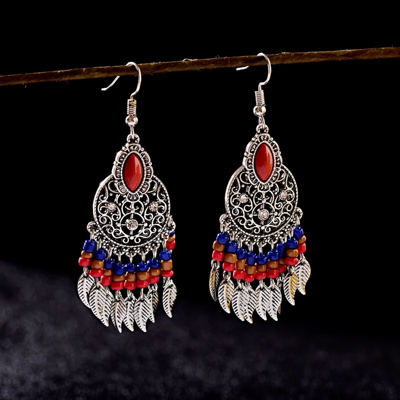 Женские Геометрические резные серьги Jhumka подвески из сплава с кисточками