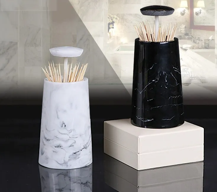 

European Fashion Creative Marble Texture Toothpick Box Hand Pressure Toothpick Storage Box Desktop Ashtray Round Cotton Swab Box