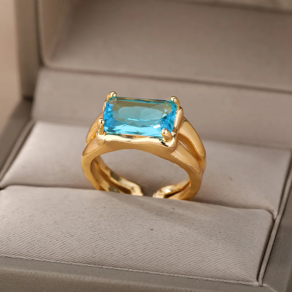 

Square Stone Ring For Women Stainless Steel Square Vintage Finger Rings With Blue Stone Wedding Ring Jewelry Gift Bijoux Femme
