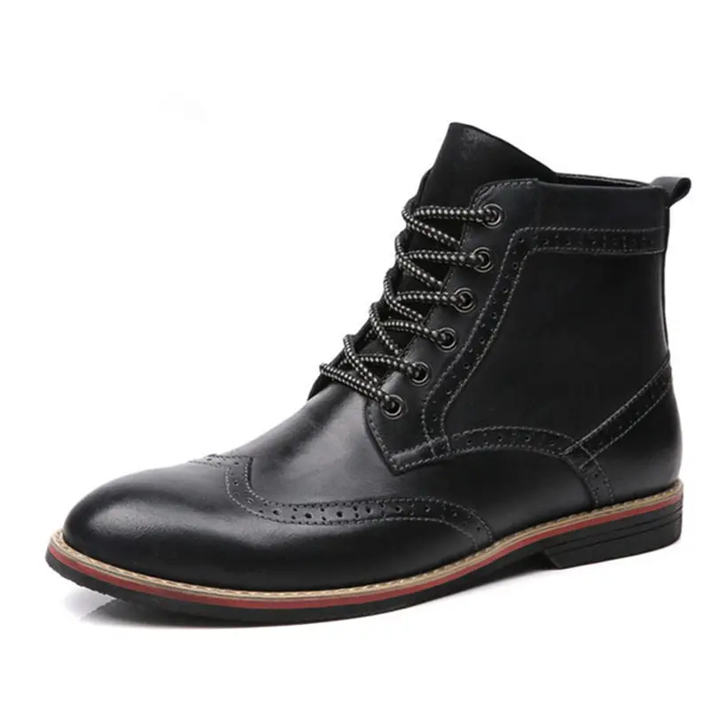 

Handmade Genuine Leather Men Boots Vintage Style High-Cut Lace-Up Shoes Men Fashion Casual Brogue Ankle Boots Shoes Size 38-47