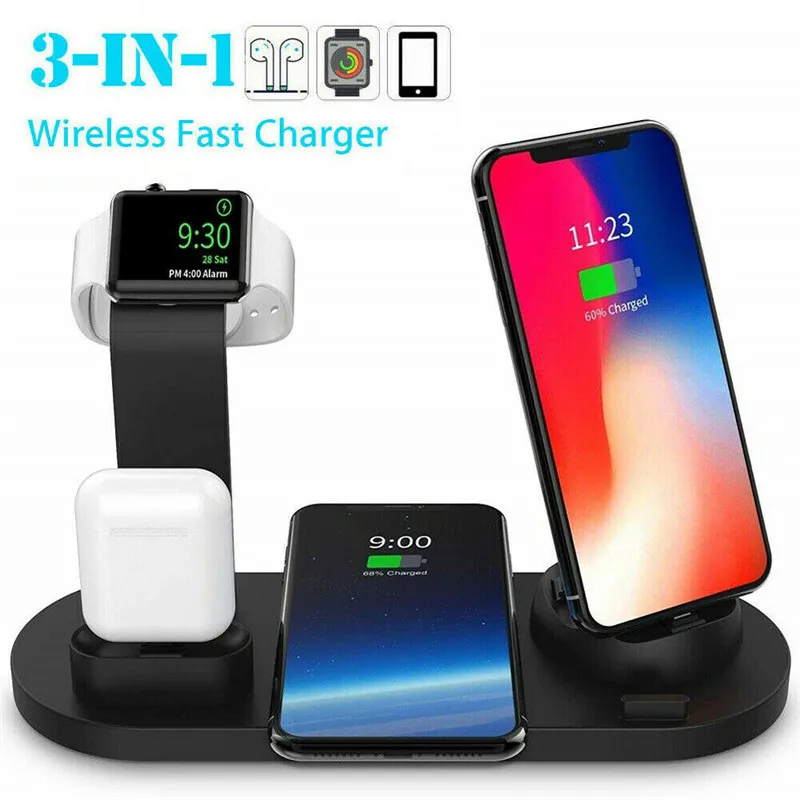 Беспроводное зарядное устройство PYMH 3 в 1 держатель для наушников Apple Watch Airpods iPhone