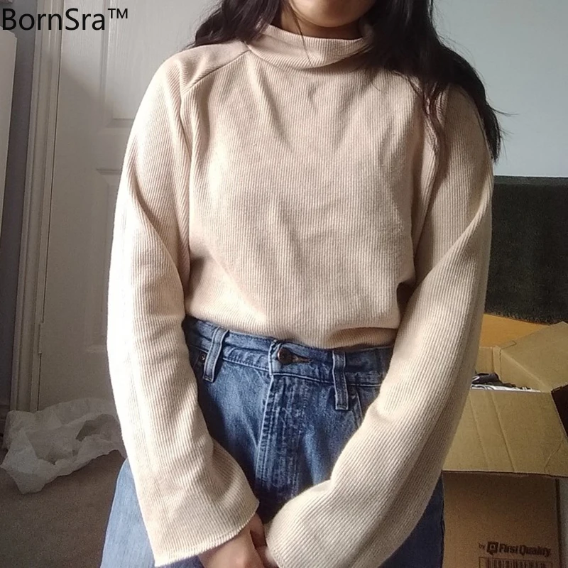 

Bornsra Turtleneck Sweater Autumn Winter Knitted Jumper Women's Sweaters Casual Loose Long Sleeve Jacket Pullovers Female