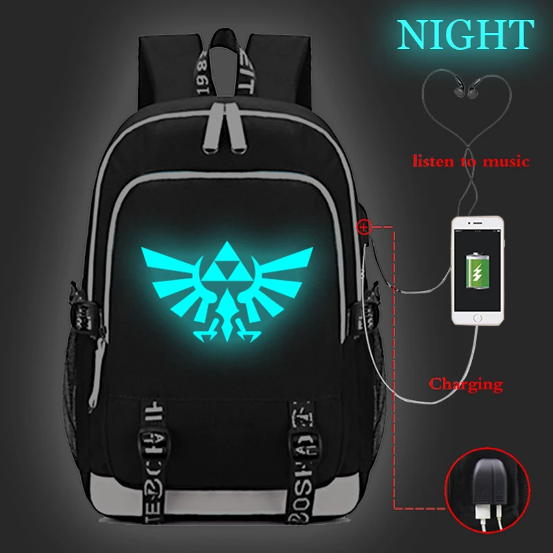 

Teens Backpack The Legend of Zelda School Bag Luminous USB Charging Backpacks Bags Large Capacity Boys Girls Back Pack Unisex