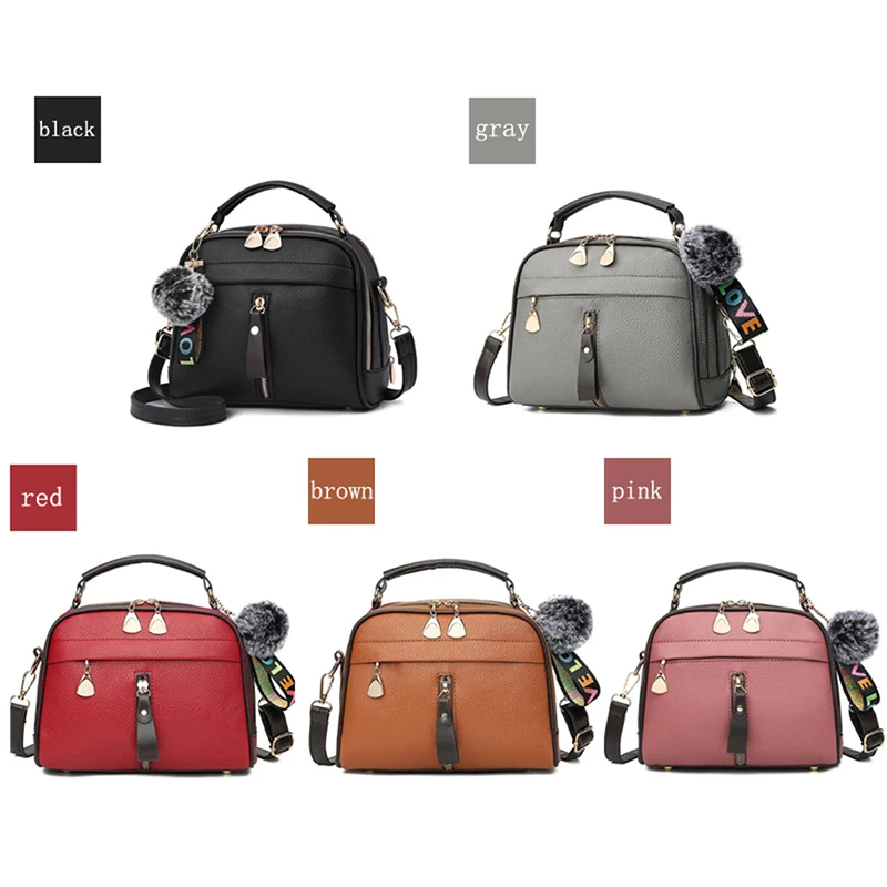 

Hairball Tassel Messenger Shoulder Bag For Women PU Leather Handbag Lady Boston Hairball Messenger Crossbody Totes Bag