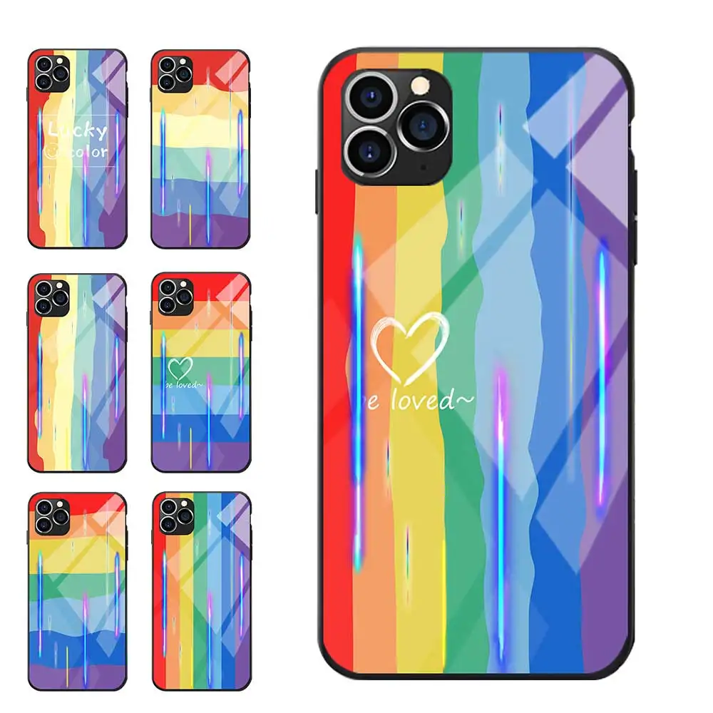 Радужный красочный любовь Полярный эффект закаленное стекло ТПУ чехол для