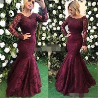 long sleeve burgundy mother of the bride dresses 2019 lace appliques beads long women prom party evening gowns mother weddings