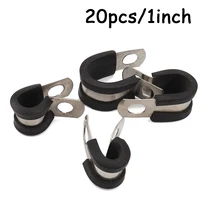 20pcs 1 Inch Cable Clamp Stainless Steel Rubber Insulated Clamp Metal Clamp Tube Holder for Tube Pipe or Wire Cord Installation