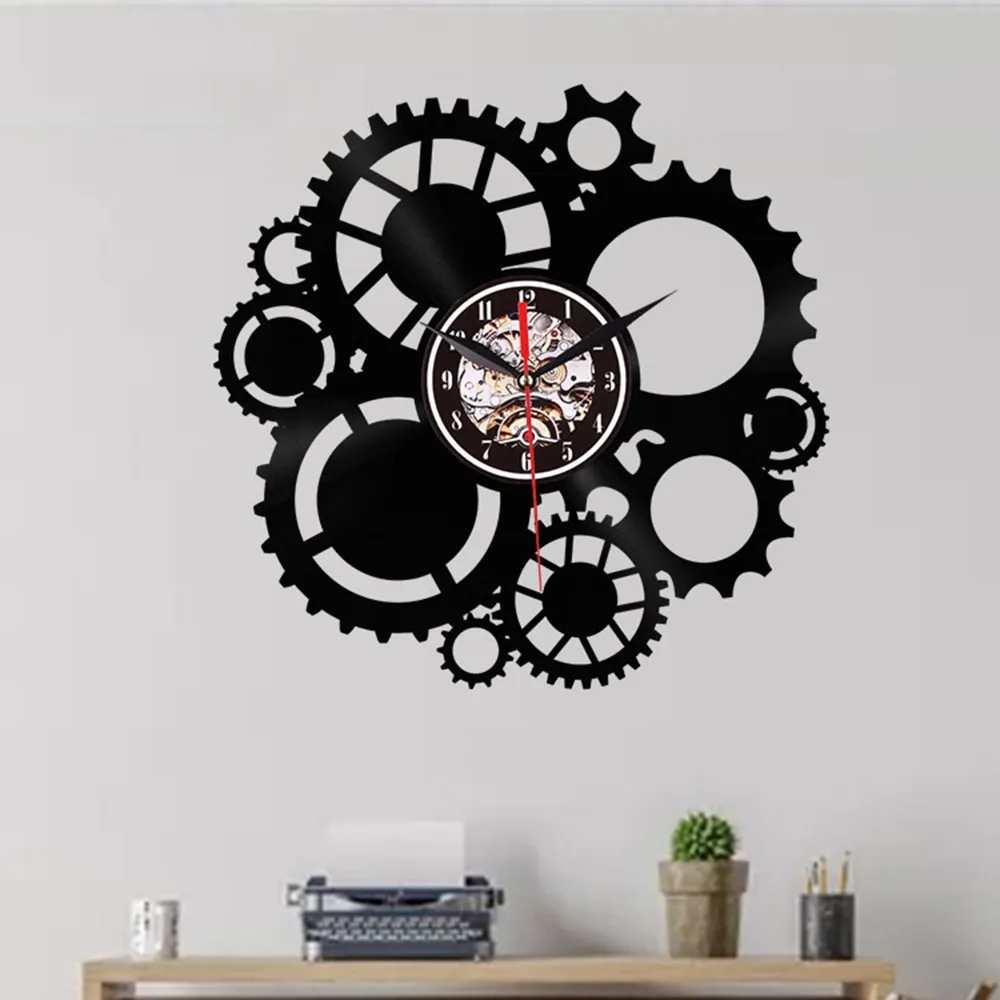 Новые шестерни винтажные часы настенные механизм s Cogwheel стимпанк виниловые