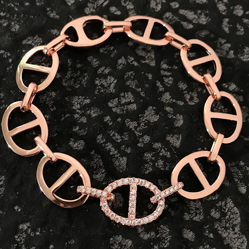 

S925 sterling silver ring piece bracelet For women fashion rose gold pig nose ring buckle bracelet French style Monaco Jewellery