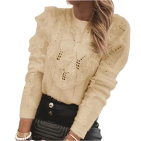 new women lace flowers spring sweater fashion solid color lace spring clothes hollow out women tops drop shipping