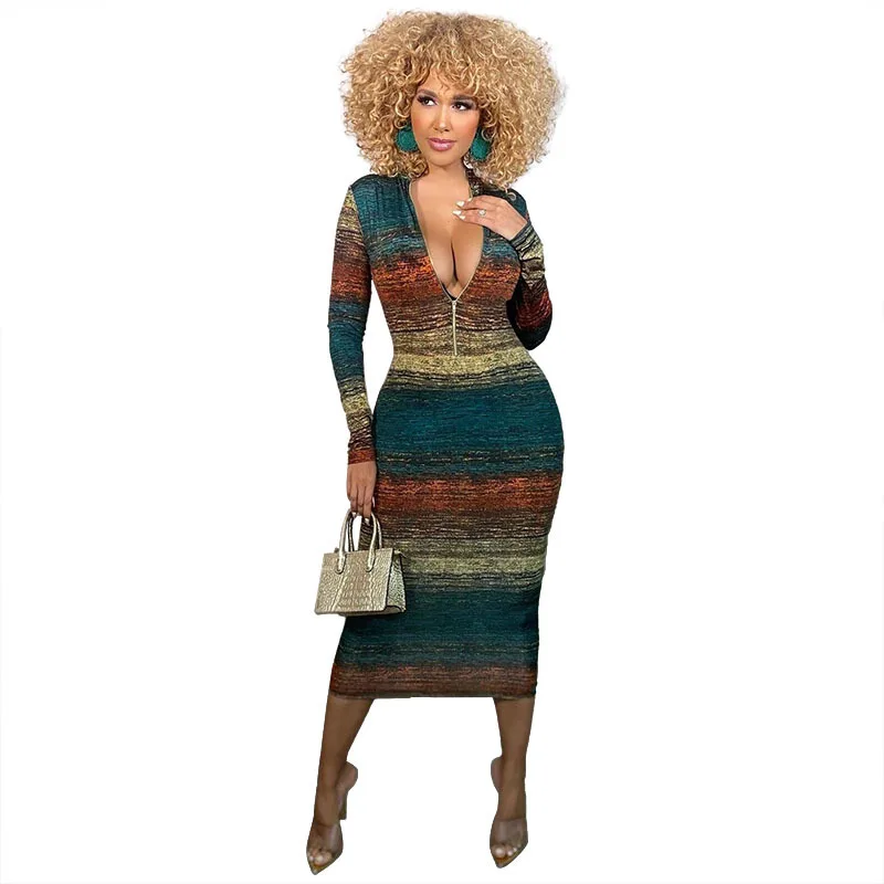 

Party Sexy Bodycon Dress Elegant Dresses For Women Long Sleeve Deep V Low Cut Spring Autumn Vestidos