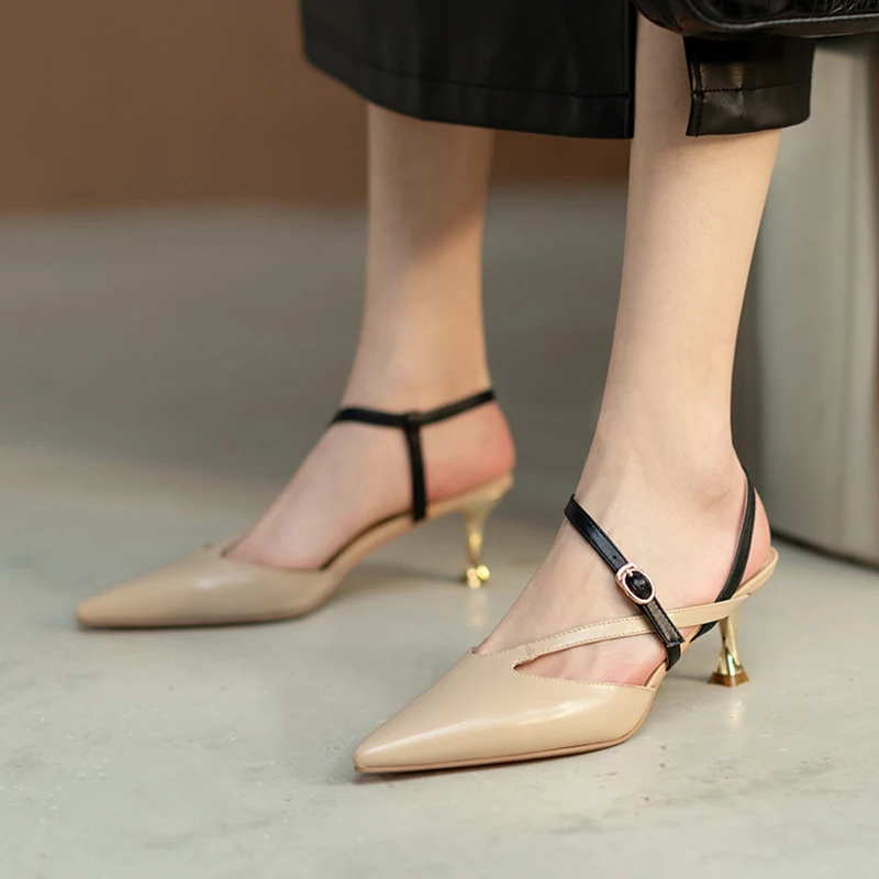 

JOCHEBED HU2021 New Pointed wine glass and ladies high heels T belt special metal buckle high heels spring and autumn banquet